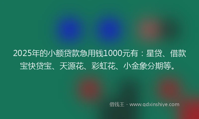 2025年的小额贷款急用钱1000元有：星贷、借款宝快贷宝、天源花、彩虹花、小金象分期等。