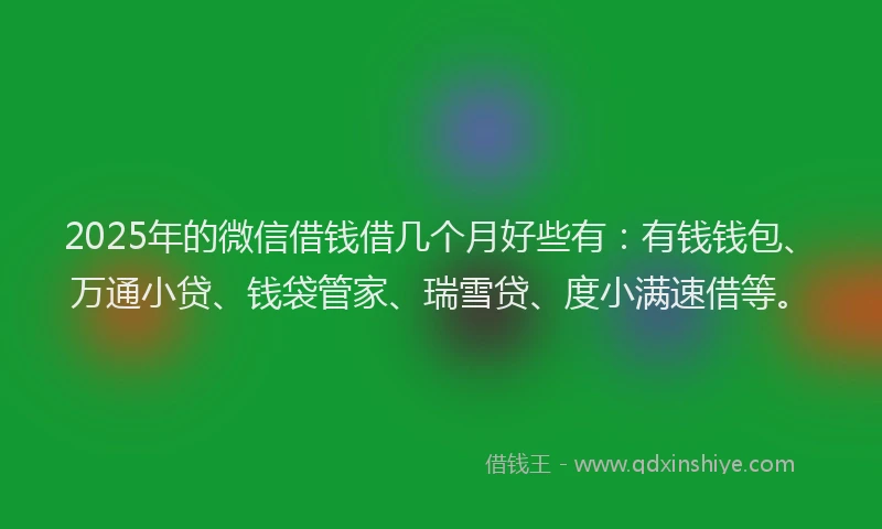 2025年的微信借钱借几个月好些有：有钱钱包、万通小贷、钱袋管家、瑞雪贷、度小满速借等。