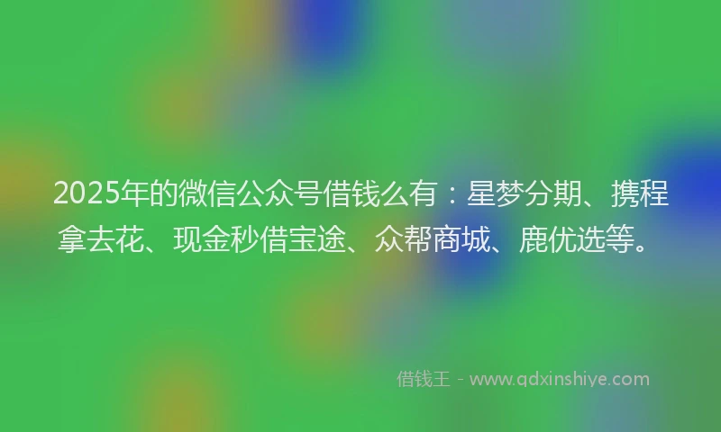 2025年的微信公众号借钱么有：星梦分期、携程拿去花、现金秒借宝途、众帮商城、鹿优选等。