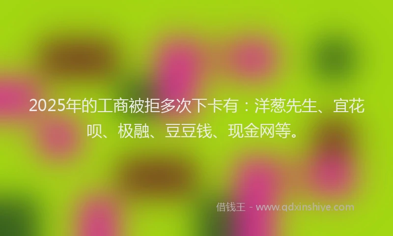 2025年的工商被拒多次下卡有：洋葱先生、宜花呗、极融、豆豆钱、现金网等。