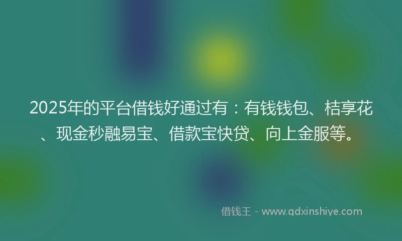 2025年的平台借钱好通过有：有钱钱包、桔享花、现金秒融易宝、借款宝快贷、向上金服等。