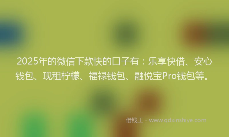 2025年的微信下款快的口子有:乐享快借、安心钱包、现租柠檬、福禄钱包、融悦宝Pro钱包等。