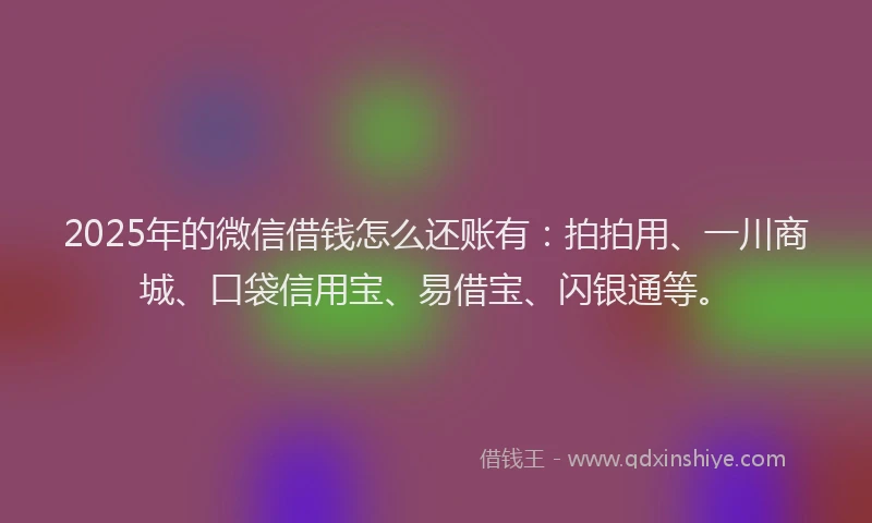 2025年的微信借钱怎么还账有：拍拍用、一川商城、口袋信用宝、易借宝、闪银通等。