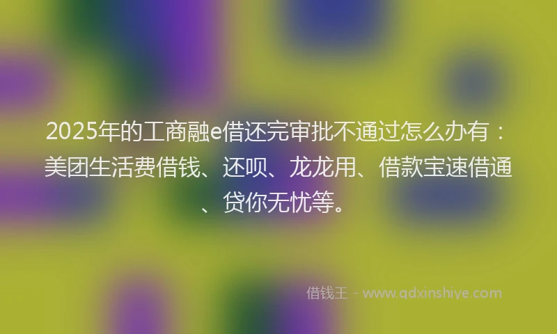 2025年的工商融e借还完审批不通过怎么办有：美团生活费借钱、还呗、龙龙用、借款宝速借通、贷你无忧等。