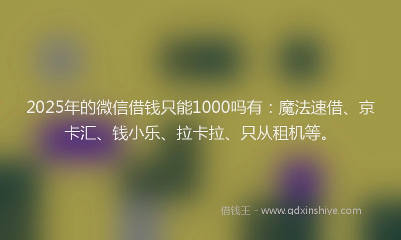 2025年的微信借钱只能1000吗有：魔法速借、京卡汇、钱小乐、拉卡拉、只从租机等。