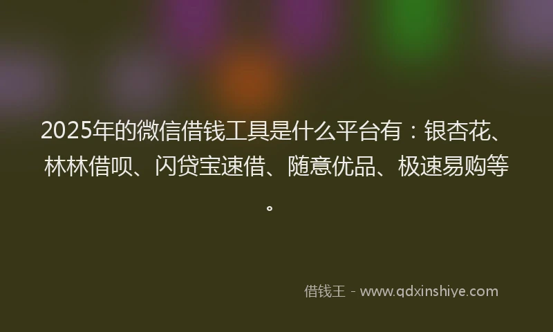 2025年的微信借钱工具是什么平台有:银杏花、林林借呗、闪贷宝速借、随意优品、极速易购等。