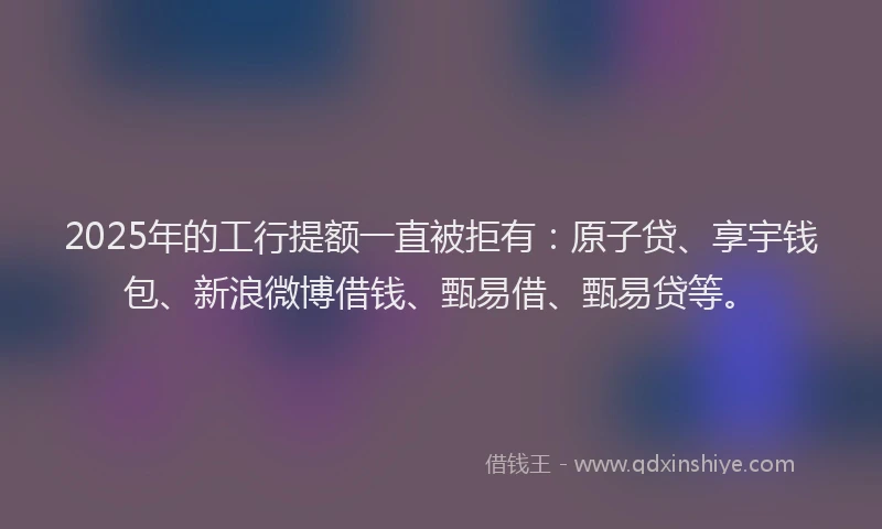 2025年的工行提额一直被拒有：原子贷、享宇钱包、新浪微博借钱、甄易借、甄易贷等。