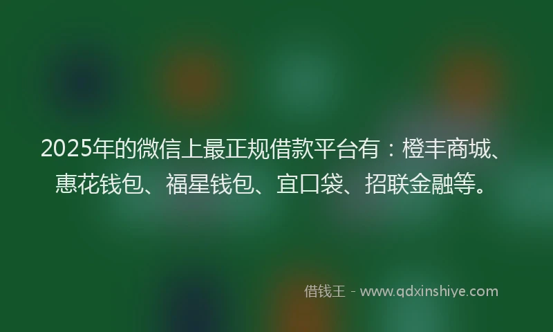 2025年的微信上最正规借款平台有：橙丰商城、惠花钱包、福星钱包、宜口袋、招联金融等。