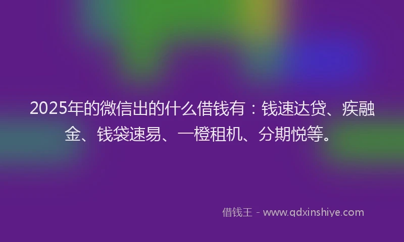 2025年的微信出的什么借钱有：钱速达贷、疾融金、钱袋速易、一橙租机、分期悦等。