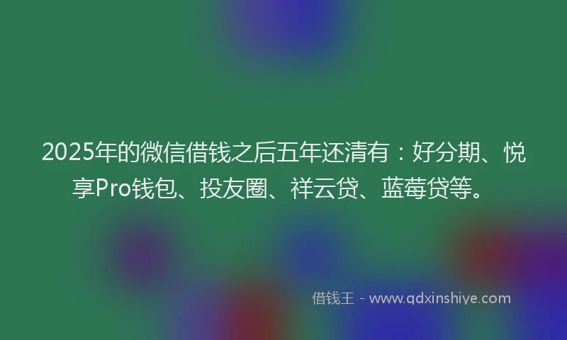 2025年的微信借钱之后五年还清有：好分期、悦享Pro钱包、投友圈、祥云贷、蓝莓贷等。