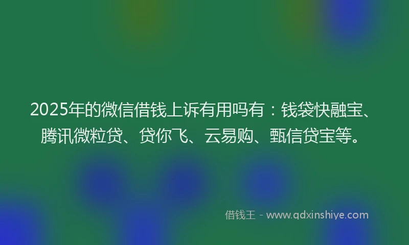 2025年的微信借钱上诉有用吗有：钱袋快融宝、腾讯微粒贷、贷你飞、云易购、甄信贷宝等。