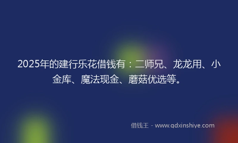 2025年的建行乐花借钱有：二师兄、龙龙用、小金库、魔法现金、蘑菇优选等。