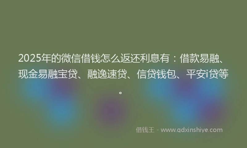2025年的微信借钱怎么返还利息有：借款易融、现金易融宝贷、融逸速贷、信贷钱包、平安i贷等。