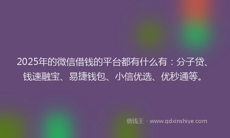 2025年的微信借钱的平台都有什么有：分子贷、钱速融宝、易捷钱包、小信优选、优秒通等。