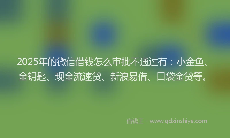 2025年的微信借钱怎么审批不通过有：小金鱼、金钥匙、现金流速贷、新浪易借、口袋金贷等。