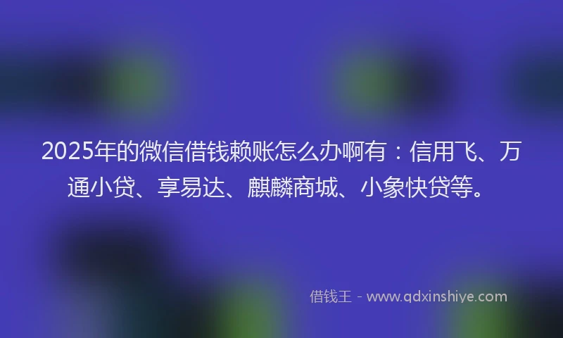 2025年的微信借钱赖账怎么办啊有：信用飞、万通小贷、享易达、麒麟商城、小象快贷等。