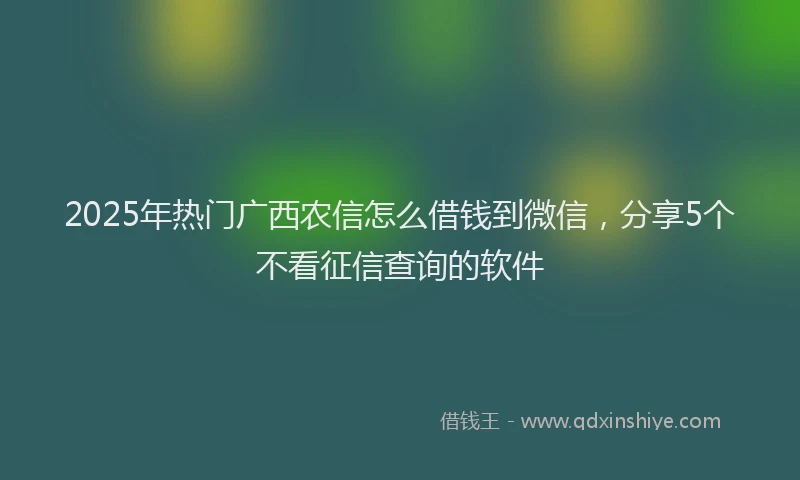 2025年热门广西农信怎么借钱到微信，分享5个不看征信查询的软件
