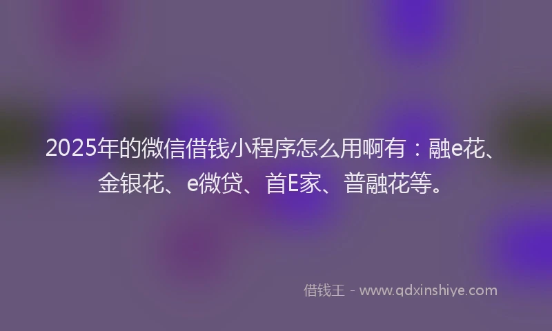 2025年的微信借钱小程序怎么用啊有：融e花、金银花、e微贷、首E家、普融花等。