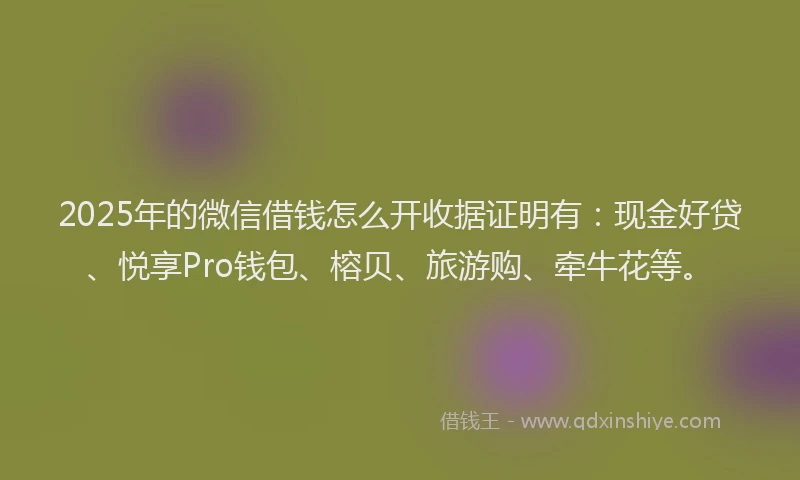 2025年的微信借钱怎么开收据证明有：现金好贷、悦享Pro钱包、榕贝、旅游购、牵牛花等。