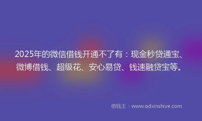 2025年的微信借钱开通不了有：现金秒贷通宝、微博借钱、超级花、安心易贷、钱速融贷宝等。