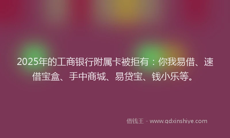 2025年的工商银行附属卡被拒有：你我易借、速借宝盒、手中商城、易贷宝、钱小乐等。