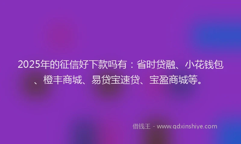 2025年的征信好下款吗有:省时贷融、小花钱包、橙丰商城、易贷宝速贷、宝盈商城等。