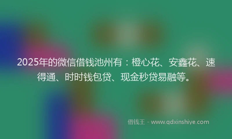 2025年的微信借钱池州有：橙心花、安鑫花、速得通、时时钱包贷、现金秒贷易融等。