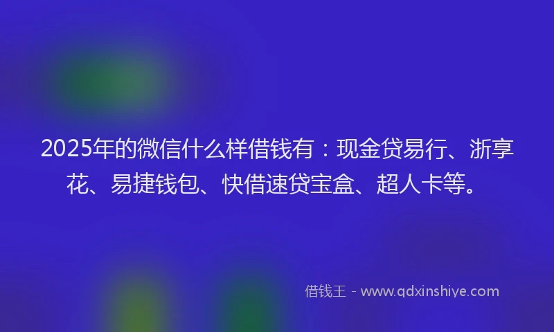 2025年的微信什么样借钱有：现金贷易行、浙享花、易捷钱包、快借速贷宝盒、超人卡等。
