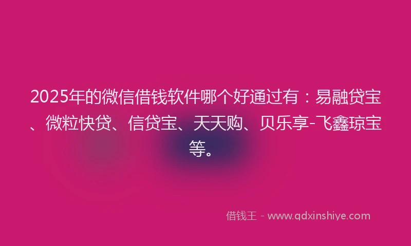 2025年的微信借钱软件哪个好通过有：易融贷宝、微粒快贷、信贷宝、天天购、贝乐享-飞鑫琼宝等。