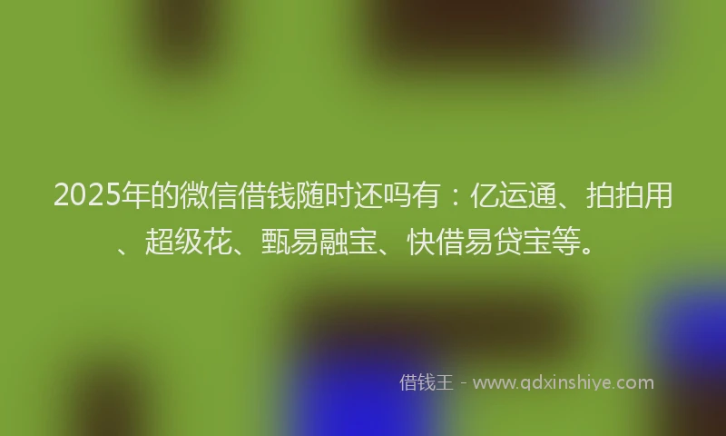 2025年的微信借钱随时还吗有：亿运通、拍拍用、超级花、甄易融宝、快借易贷宝等。