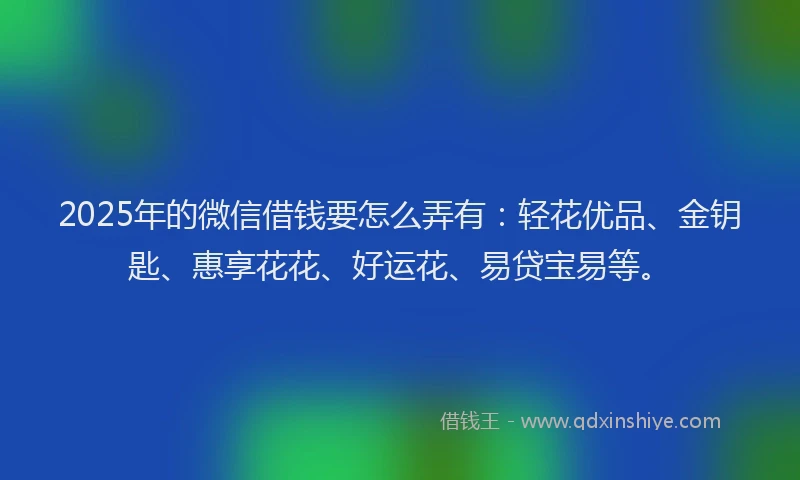 2025年的微信借钱要怎么弄有：轻花优品、金钥匙、惠享花花、好运花、易贷宝易等。