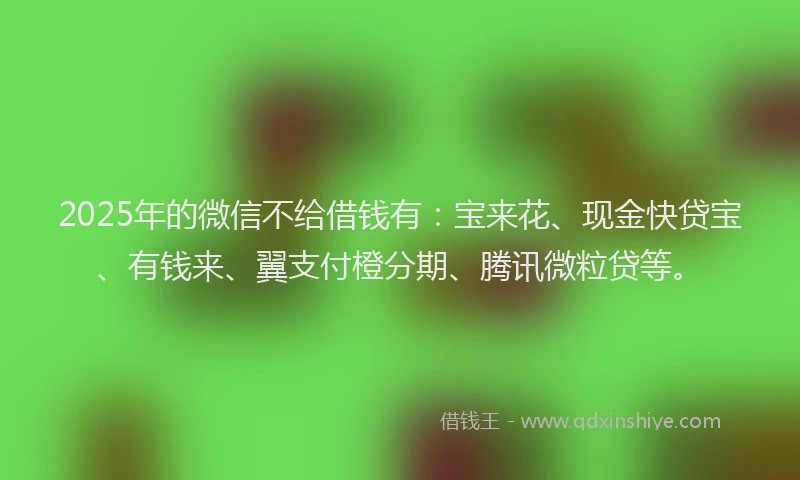 2025年的微信不给借钱有：宝来花、现金快贷宝、有钱来、翼支付橙分期、腾讯微粒贷等。