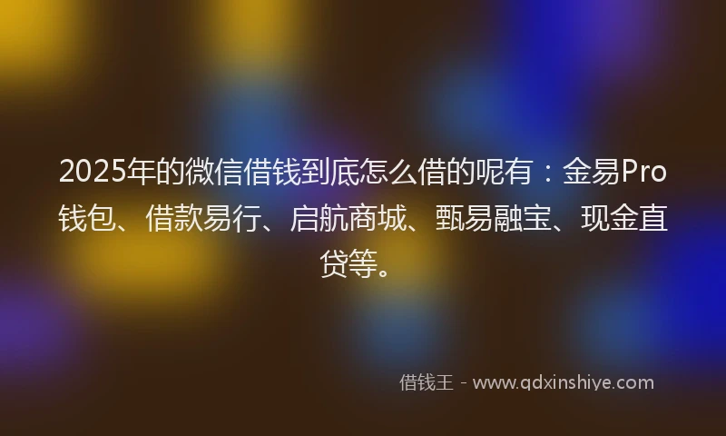 2025年的微信借钱到底怎么借的呢有:金易Pro钱包、借款易行、启航商城、甄易融宝、现金直贷等。