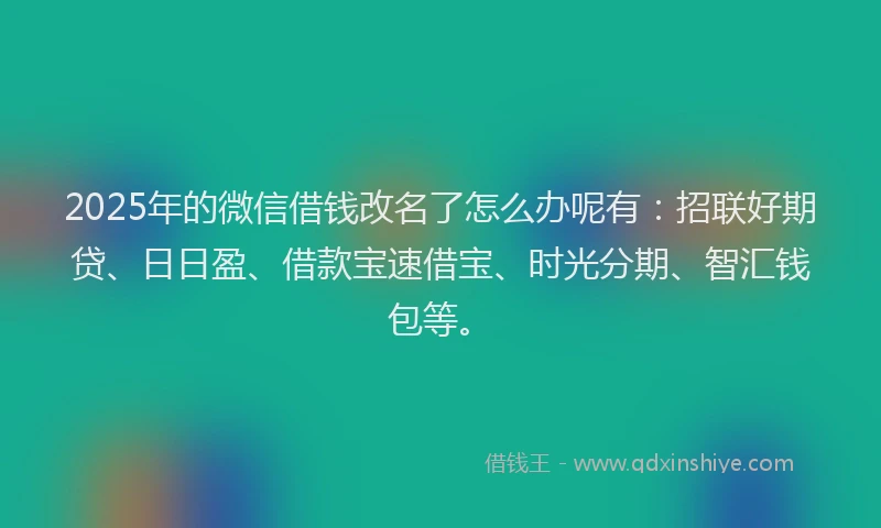 2025年的微信借钱改名了怎么办呢有：招联好期贷、日日盈、借款宝速借宝、时光分期、智汇钱包等。