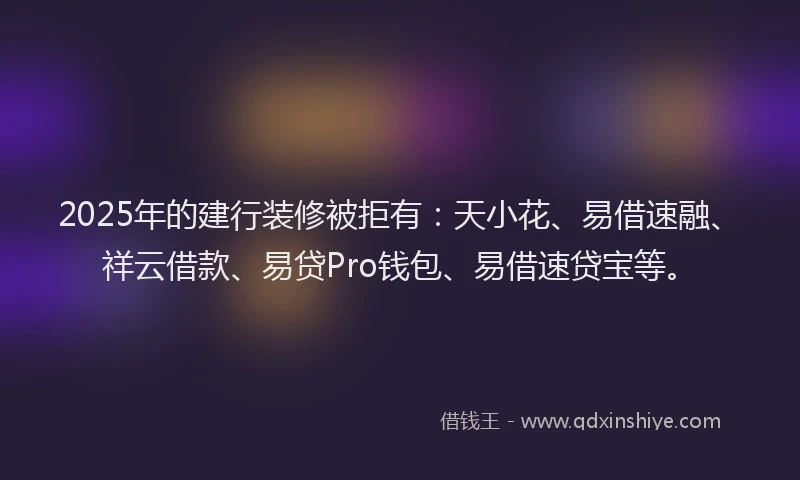 2025年的建行装修被拒有：天小花、易借速融、祥云借款、易贷Pro钱包、易借速贷宝等。