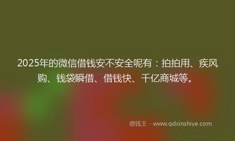 2025年的微信借钱安不安全呢有：拍拍用、疾风购、钱袋瞬借、借钱快、千亿商城等。