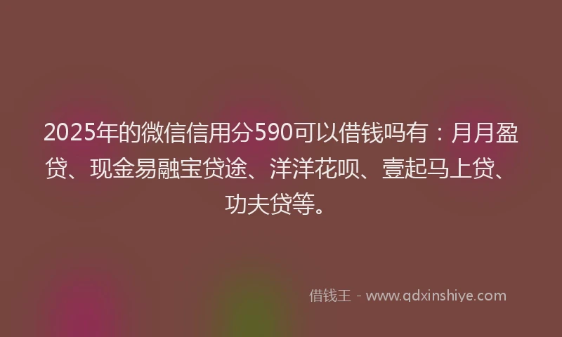 2025年的微信信用分590可以借钱吗有：月月盈贷、现金易融宝贷途、洋洋花呗、壹起马上贷、功夫贷等。