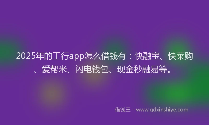 2025年的工行app怎么借钱有：快融宝、快莱购、爱帮米、闪电钱包、现金秒融易等。