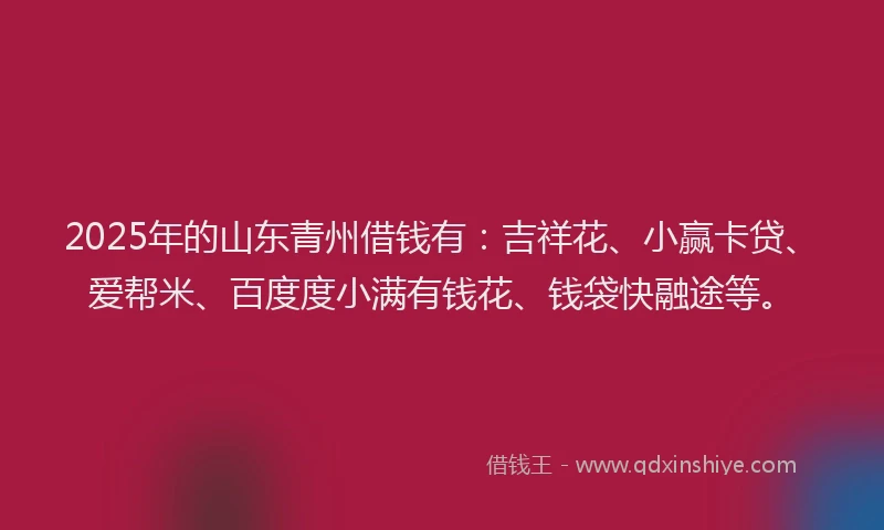 2025年的山东青州借钱有：吉祥花、小赢卡贷、爱帮米、百度度小满有钱花、钱袋快融途等。