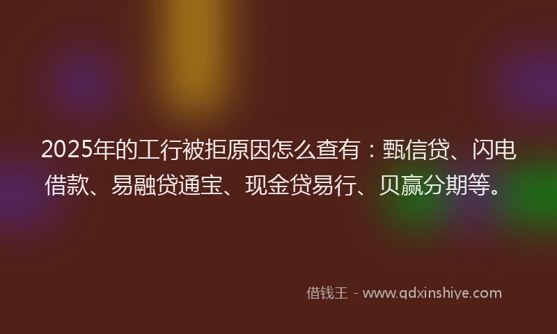 2025年的工行被拒原因怎么查有：甄信贷、闪电借款、易融贷通宝、现金贷易行、贝赢分期等。