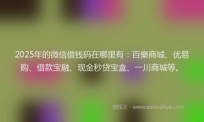 2025年的微信借钱码在哪里有：百樂商城、优易购、借款宝融、现金秒贷宝盒、一川商城等。