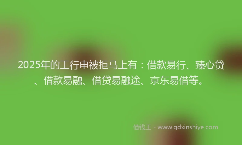 2025年的工行申被拒马上有：借款易行、臻心贷、借款易融、借贷易融途、京东易借等。