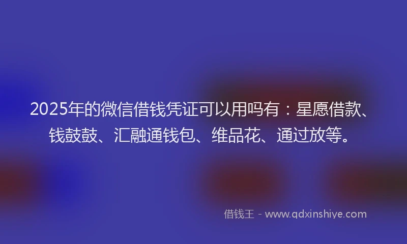 2025年的微信借钱凭证可以用吗有：星愿借款、钱鼓鼓、汇融通钱包、维品花、通过放等。