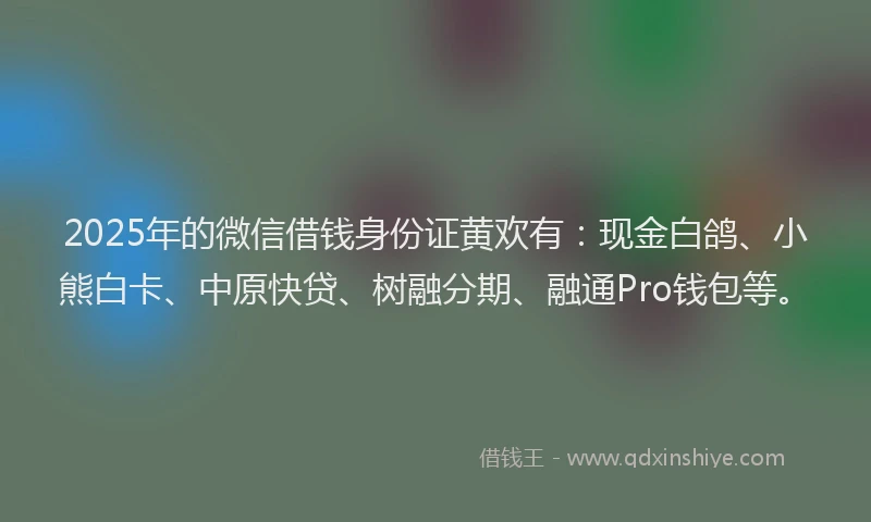 2025年的微信借钱身份证黄欢有：现金白鸽、小熊白卡、中原快贷、树融分期、融通Pro钱包等。