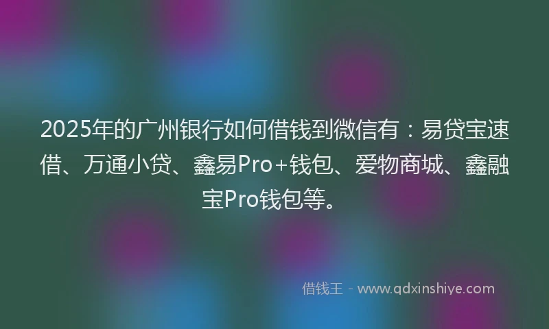 2025年的广州银行如何借钱到微信有：易贷宝速借、万通小贷、鑫易Pro+钱包、爱物商城、鑫融宝Pro钱包等。