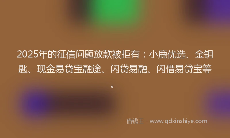 2025年的征信问题放款被拒有：小鹿优选、金钥匙、现金易贷宝融途、闪贷易融、闪借易贷宝等。