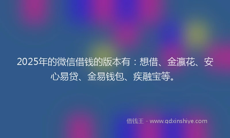 2025年的微信借钱的版本有：想借、金瀛花、安心易贷、金易钱包、疾融宝等。
