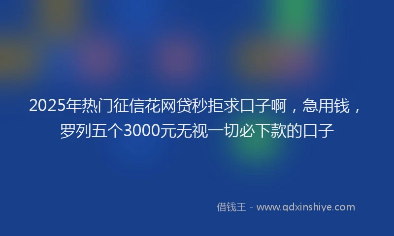 2025年热门征信花网贷秒拒求口子啊，急用钱，罗列五个3000元无视一切必下款的口子