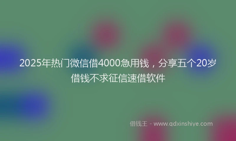 2025年热门微信借4000急用钱，分享五个20岁借钱不求征信速借软件