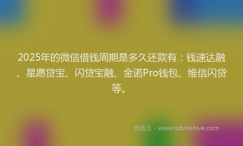 2025年的微信借钱周期是多久还款有:钱速达融、星愿贷宝、闪贷宝融、金诺Pro钱包、维信闪贷等。